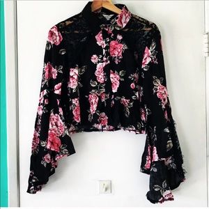 LF black crop Lacey floral crop  top